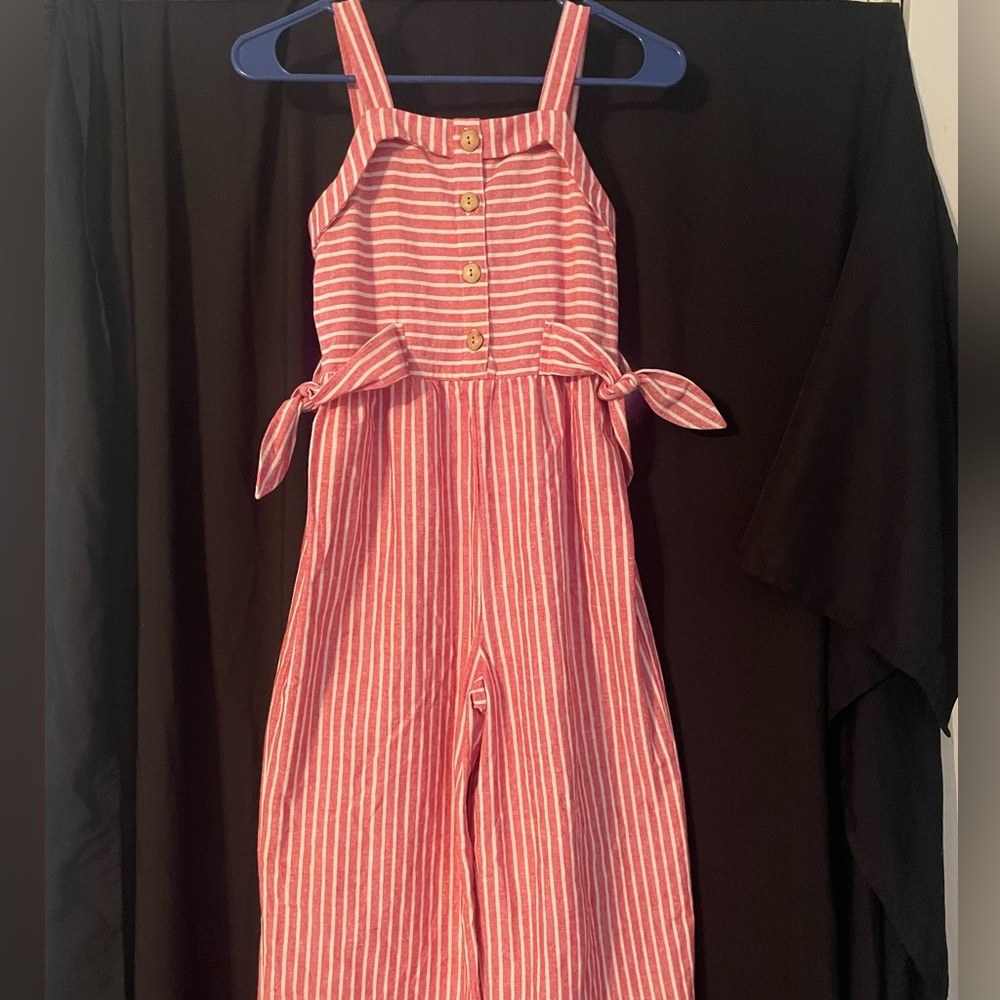 Girls pink and white jumpsuit size L 10/12.